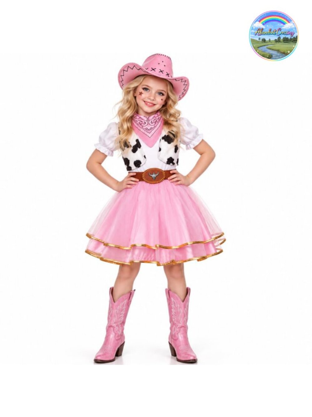 Girls Cowgirl Costume Dress with Hat Bandana Vest Halloween Dress Up